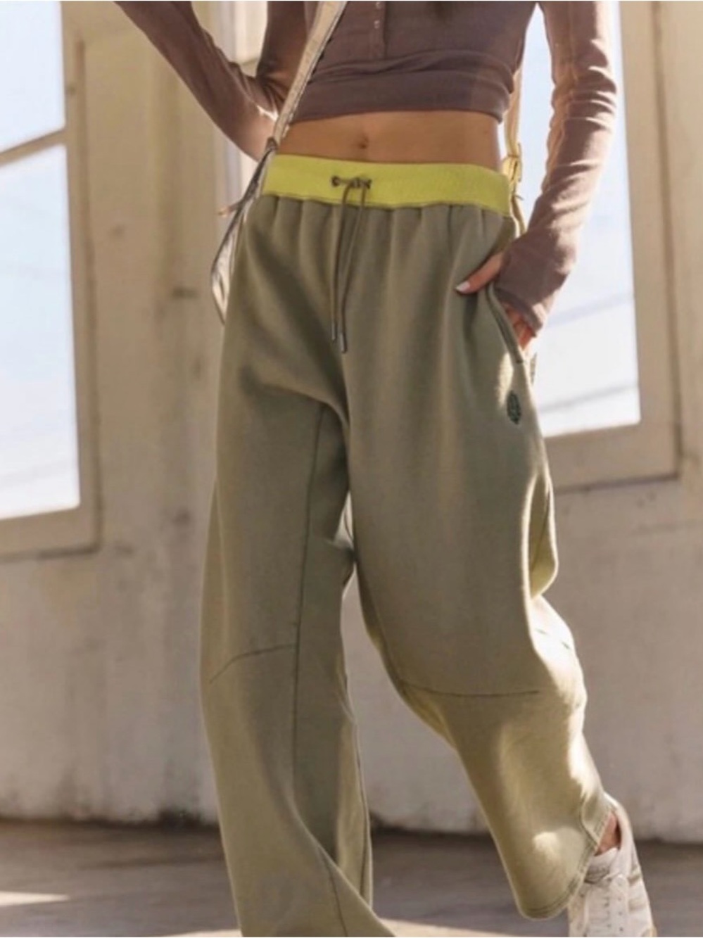 Los-Waist Olive Green Lounge Pants with Neon Yellow Waistband